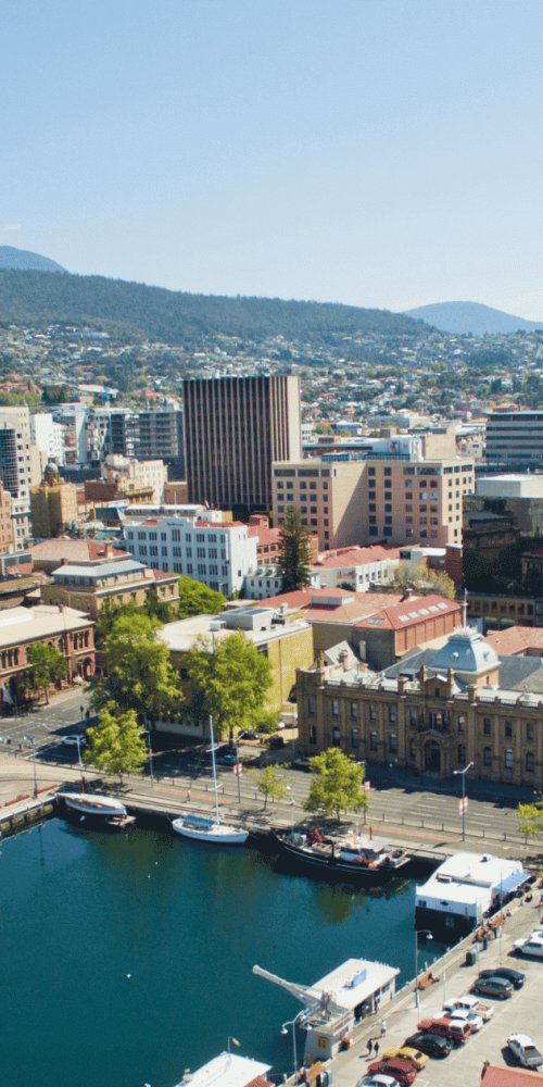 Metro train passing Hobart park during off-peak