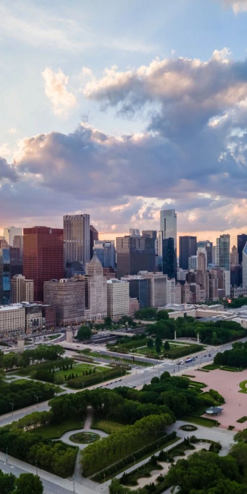 Night metro train in Chicago