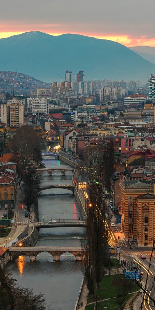 Sarajevo tram in early morning light