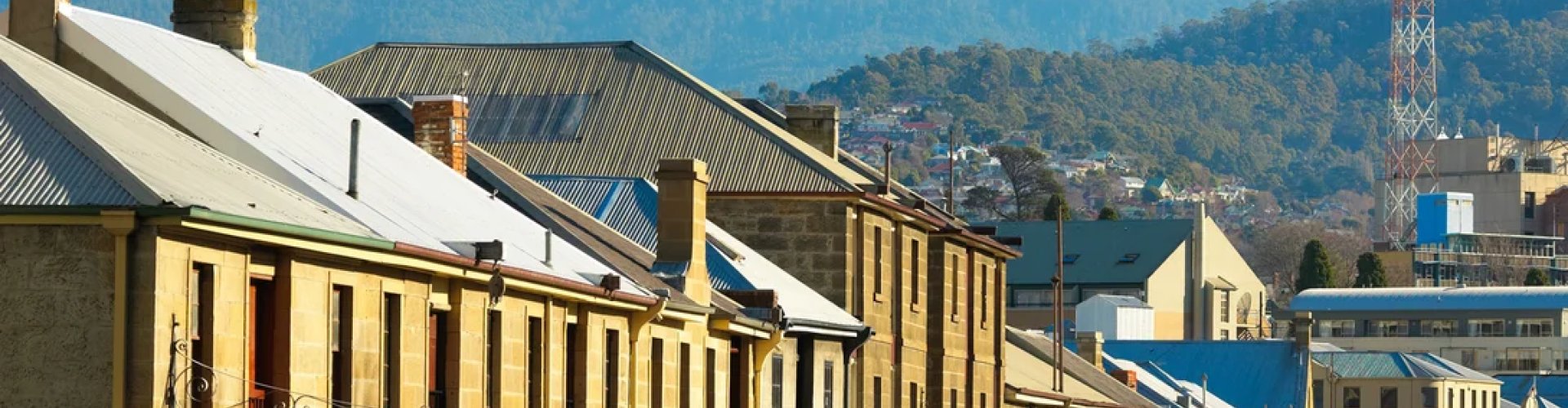 Hobart tram with scenic background