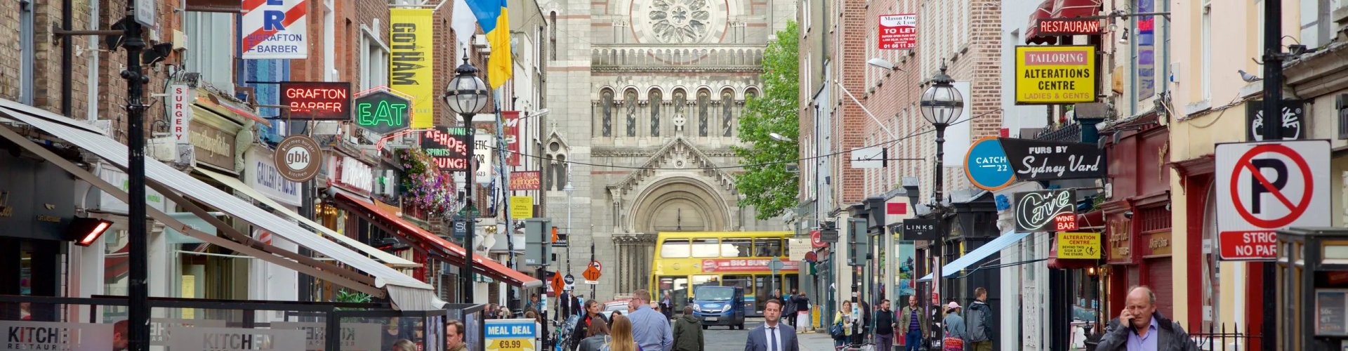 Dublin tram approaching stop in city centre