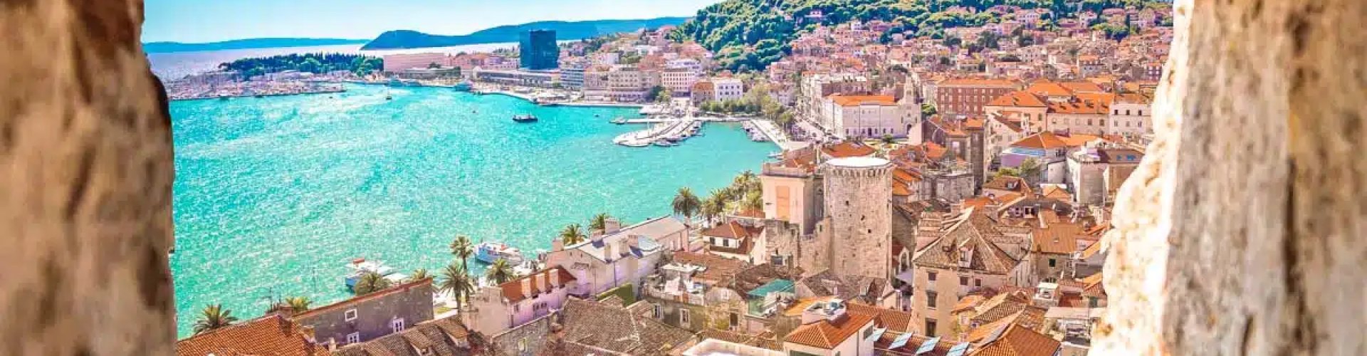 Night tram on cobblestone street in Split