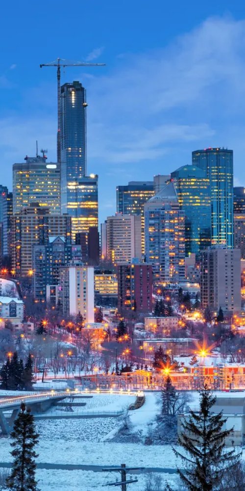 Edmonton tram near river valley in sunlight