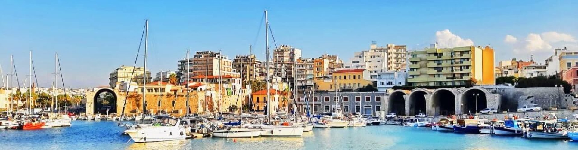 Night tram on cobblestones in Heraklion, GR
