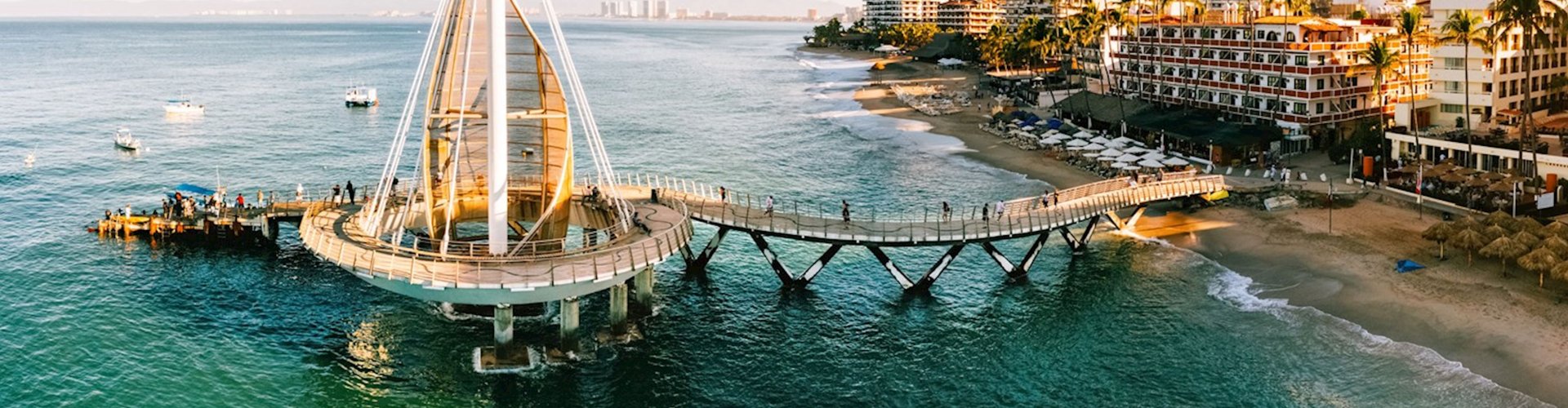 Night tram on cobblestone street in Puerto Vallarta