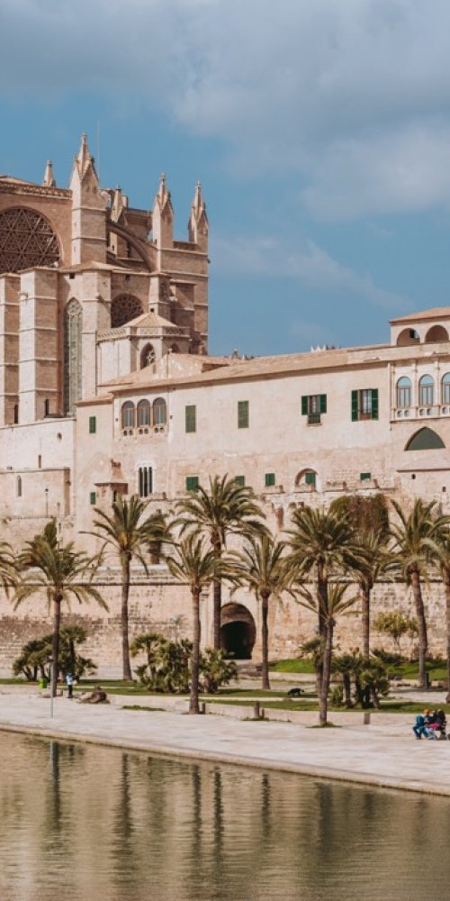 Busy Palma metro train interior during peak hour